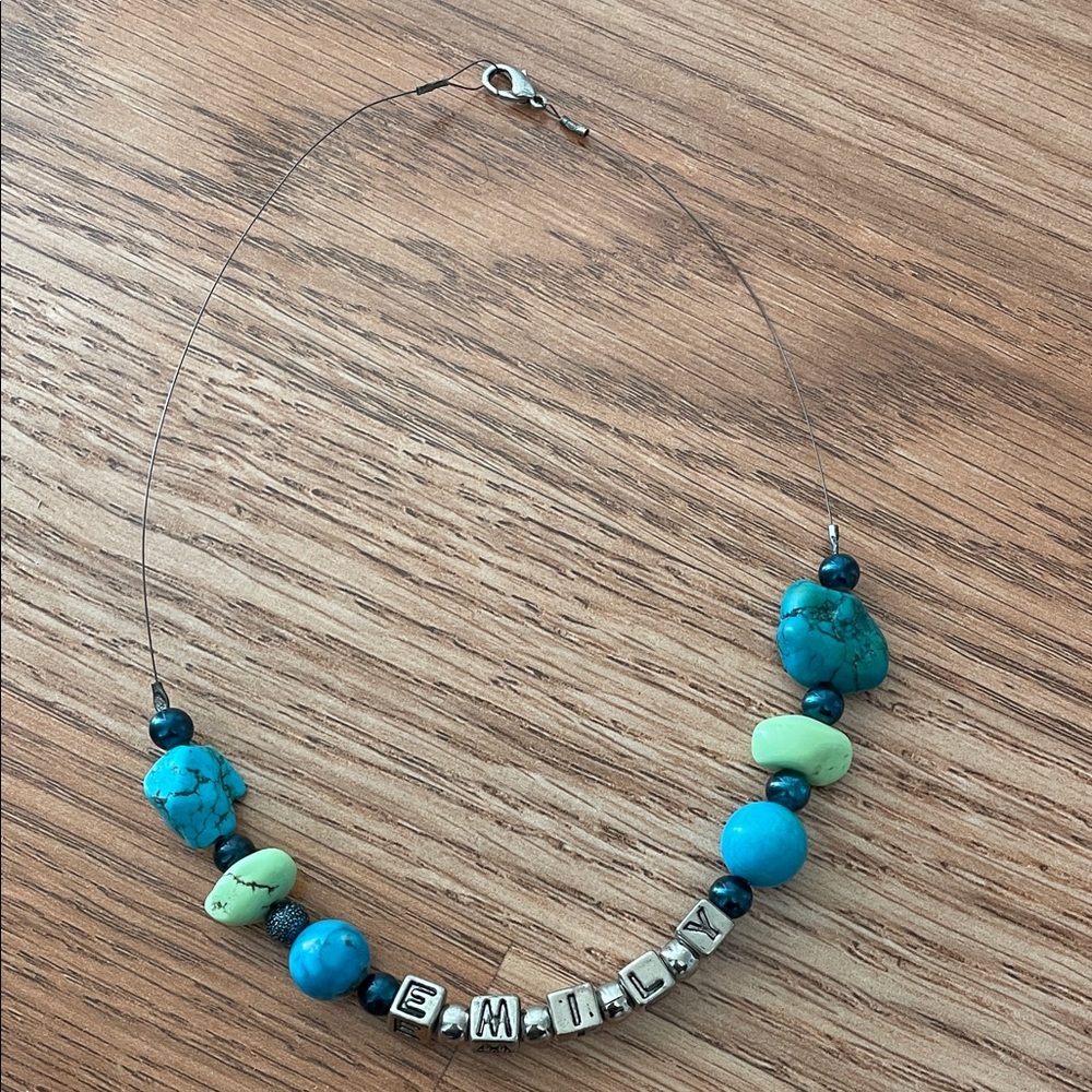 Turquoise and Silver Beaded Emily Necklace